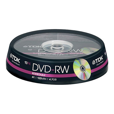 TDK T19525 DVD-RW Rewritable DVDs, Pack of 10